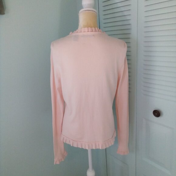 VALERIE STEVENS L POWDER PINK RUFFLED PEARLS CRYSTALS FLOWER EMBROIDERED V-NECK - Picture 6 of 11